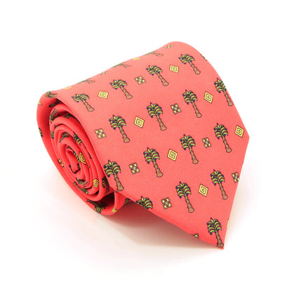 Palm Tree Red Necktie with Handkerchief Set
