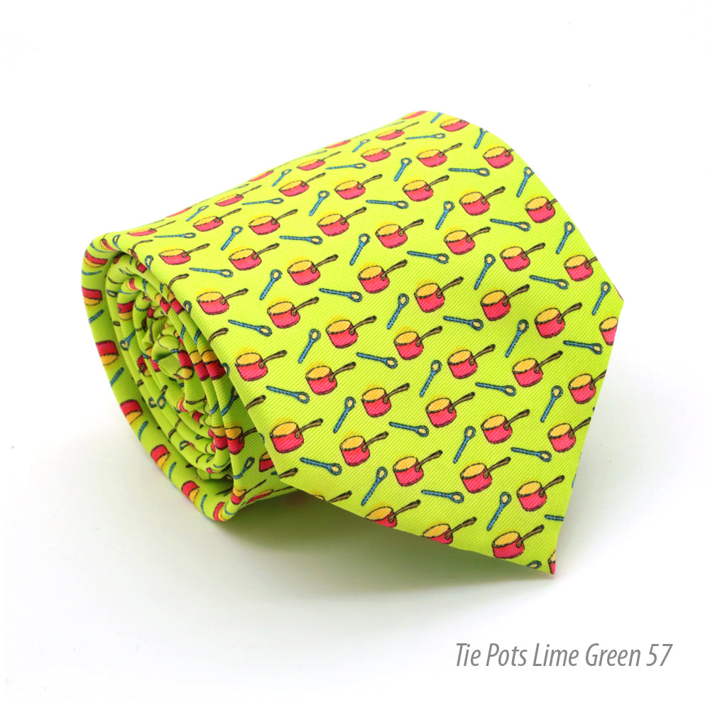Pots Lime Green Necktie with Handkerchief Set