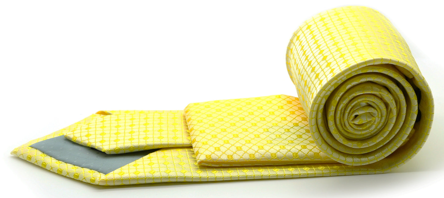 Mens Dads Classic Yellow Geometric Pattern Business Casual Necktie & Hanky Set UO-3