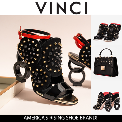 The Infanta Black Spike Leather Ankle Strap Women Sandal