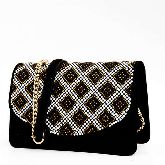 The Nampula Black Glitter Suede Leather Handbag