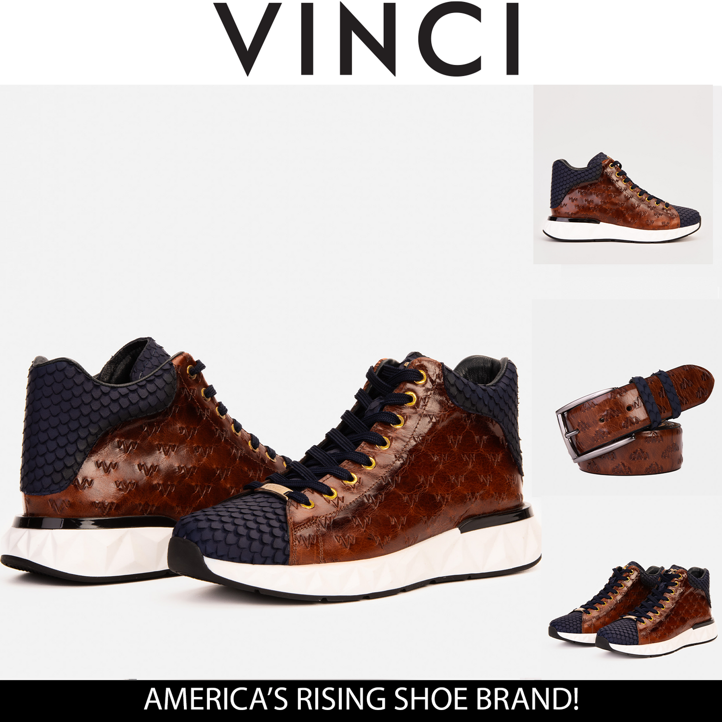 The Caesars Brown & Navy Leather High-Top Men Sneaker