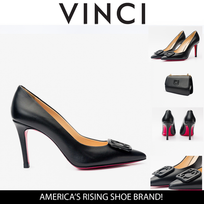 The Maneadero Black Leather Pump Fuchsia Sole Women Shoe