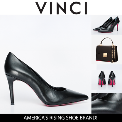 The Ege Black Leather Pump Fuchsia Sole Women Shoe