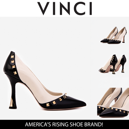 The Bella Vita Studded Beige & Black Leather Pump Women Shoe