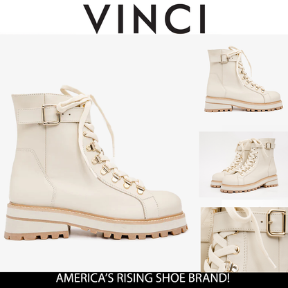 The Belgrano Cream Leather Lace-Up Ankle Women Boot With a Side Zipper
