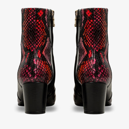 Gray Black & Fuchsia Leather Block Heel Women Boot