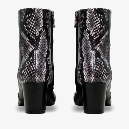 The Gray Black & White Leather Block Heel Women Boot
