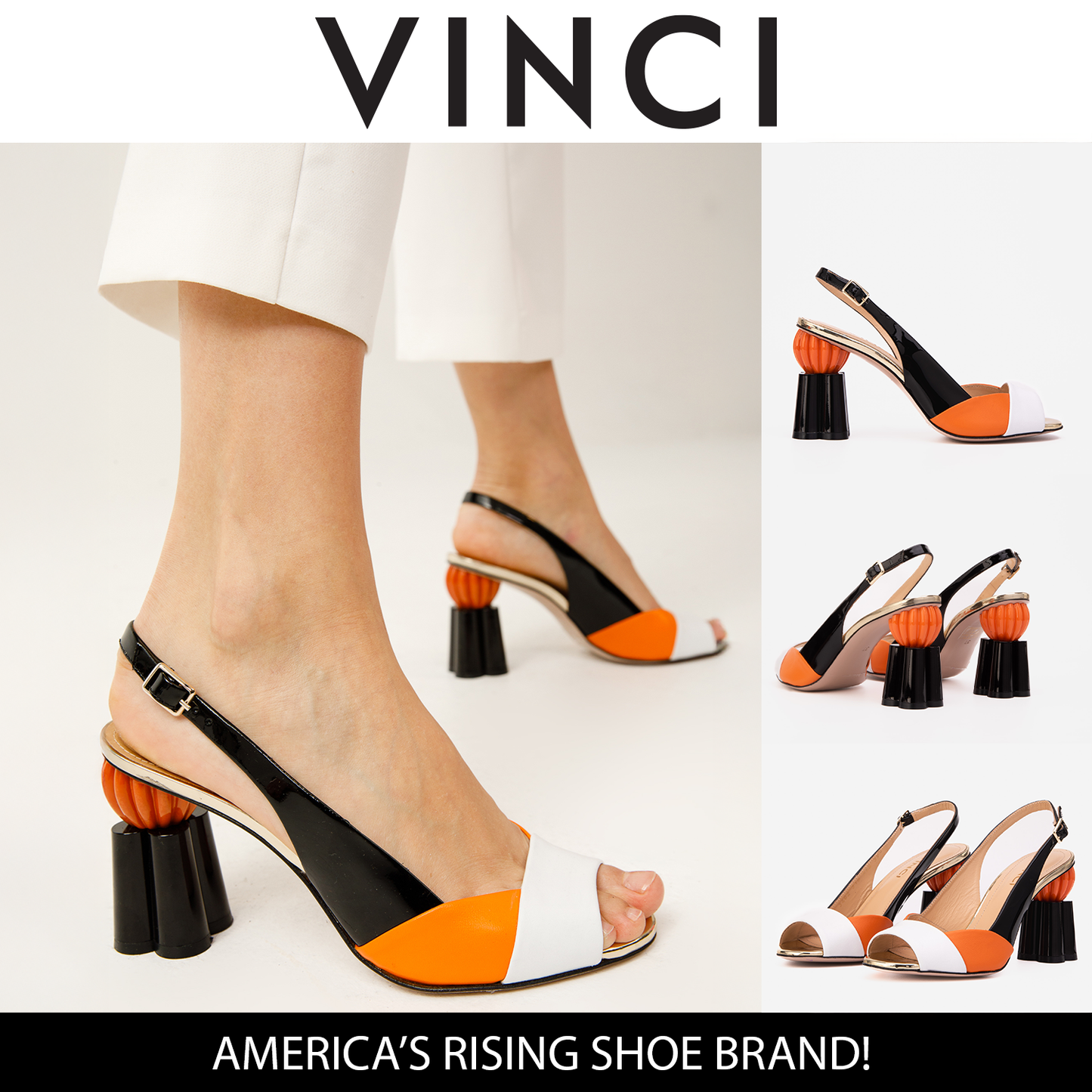 The Rize Black & Orange Pumpkin Heel Leather Women Sandal