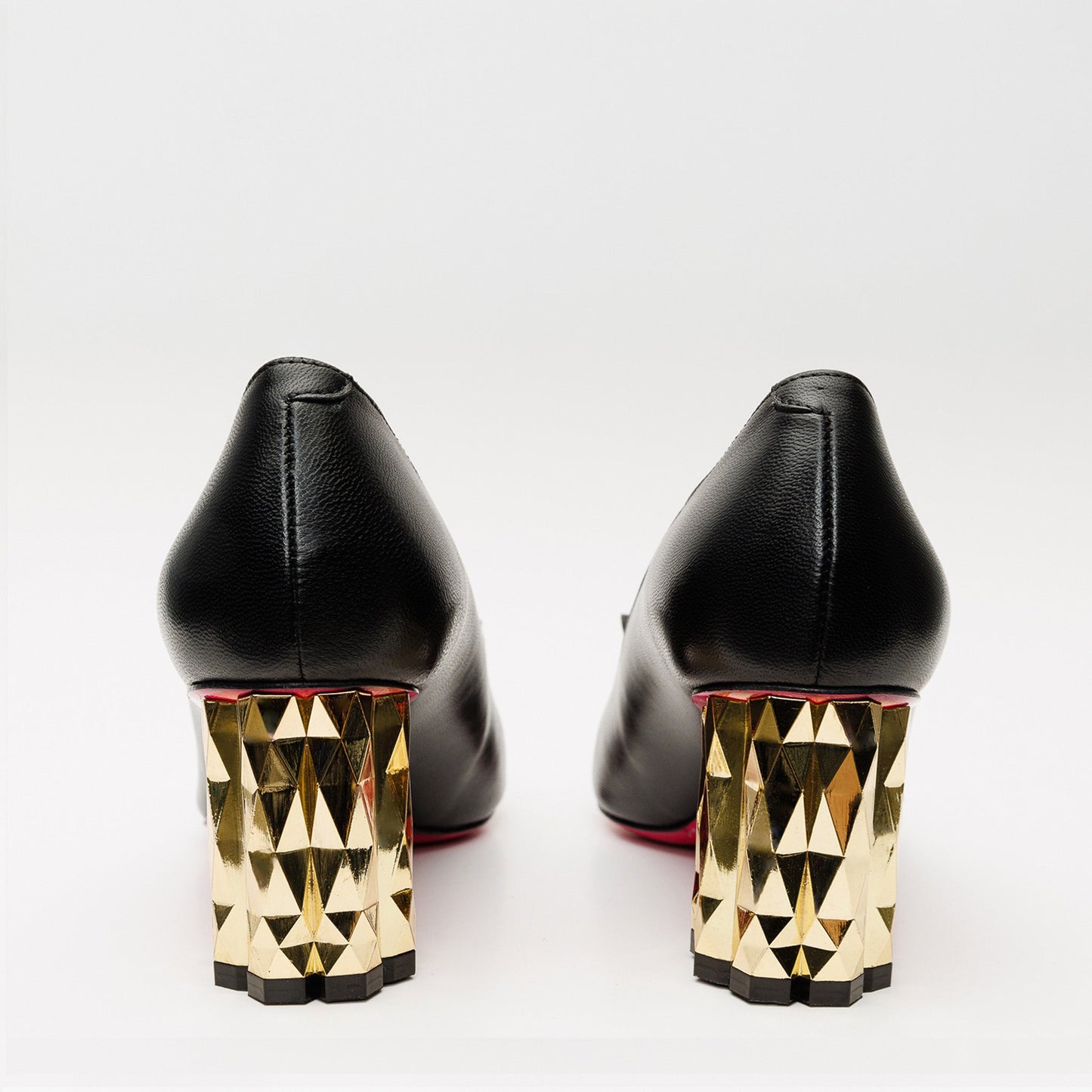 The Love Black Leather Block Heel Pump Women Shoe