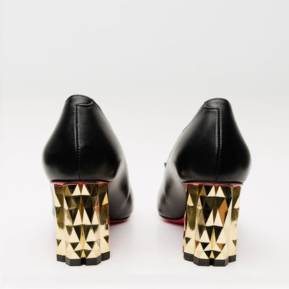 The Love Black Leather Block Heel Pump Women Shoe