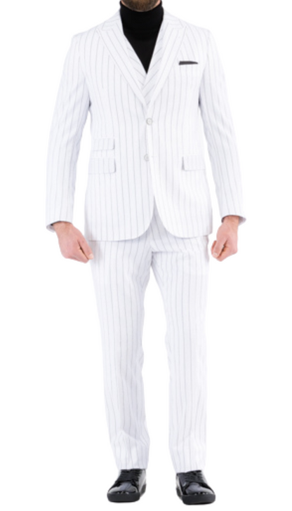 Bellagio White Black Mens 2 Button Slim Peak Lapel Suit With Pick Stitching Ticket Pocket Double Breasted Vest With Shawl Lapel