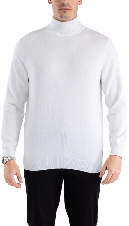 Mens White Pullover Turtleneck Sweater