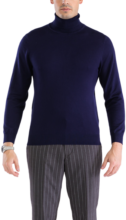 Mens Navy Pullover Turtleneck Sweater
