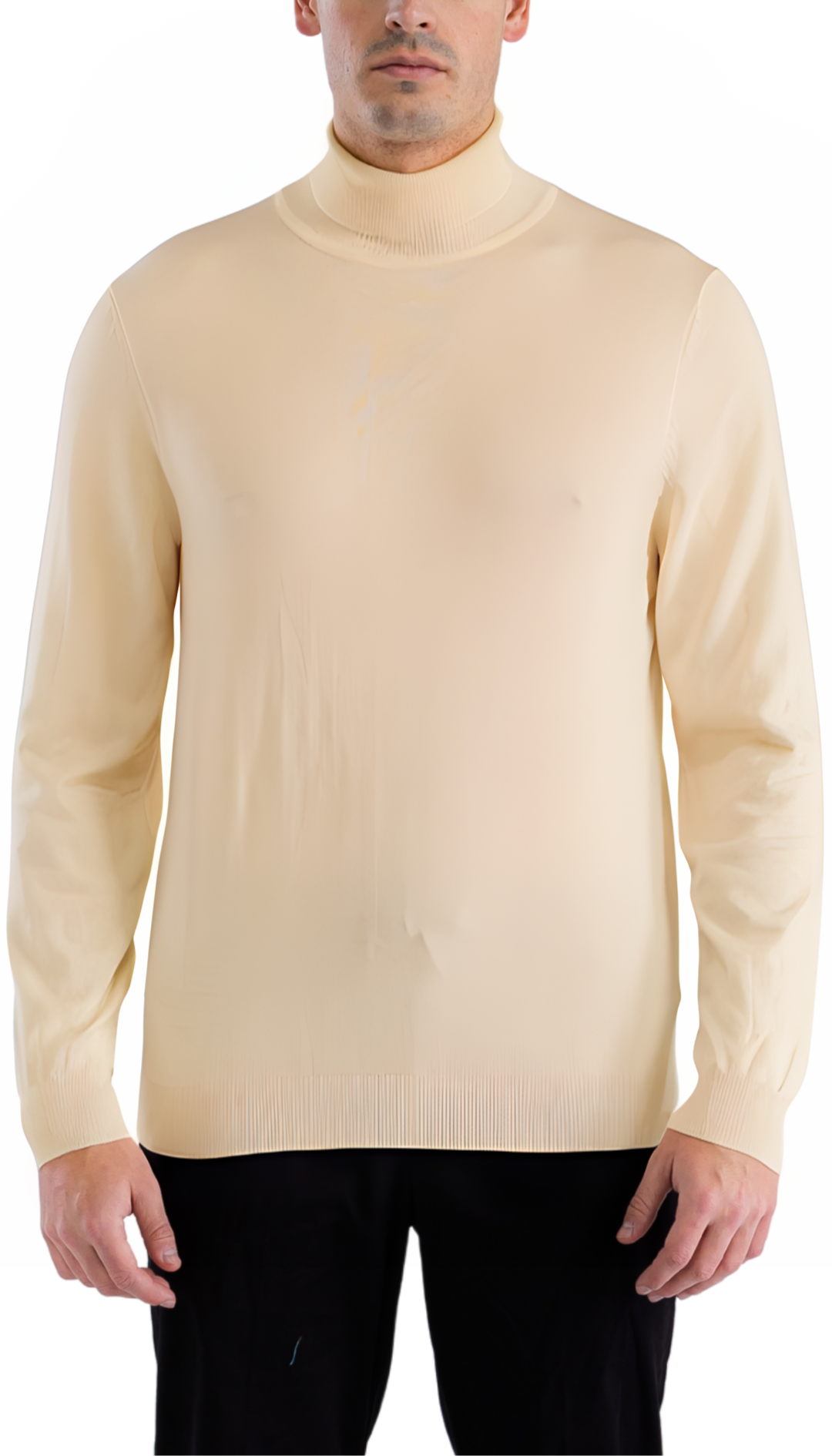 Mens Beige Pullover Turtleneck Sweater