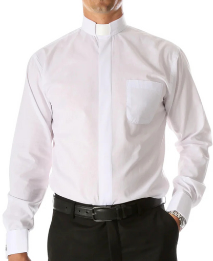 Men's Clergy Shirt with Tab Collar – Black or White, S to 7XL