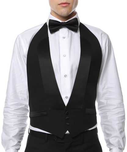 Premium Black 100% Wool Backless Tuxedo Vest / FIT ALL (S-XL) W SATIN BOW TIE