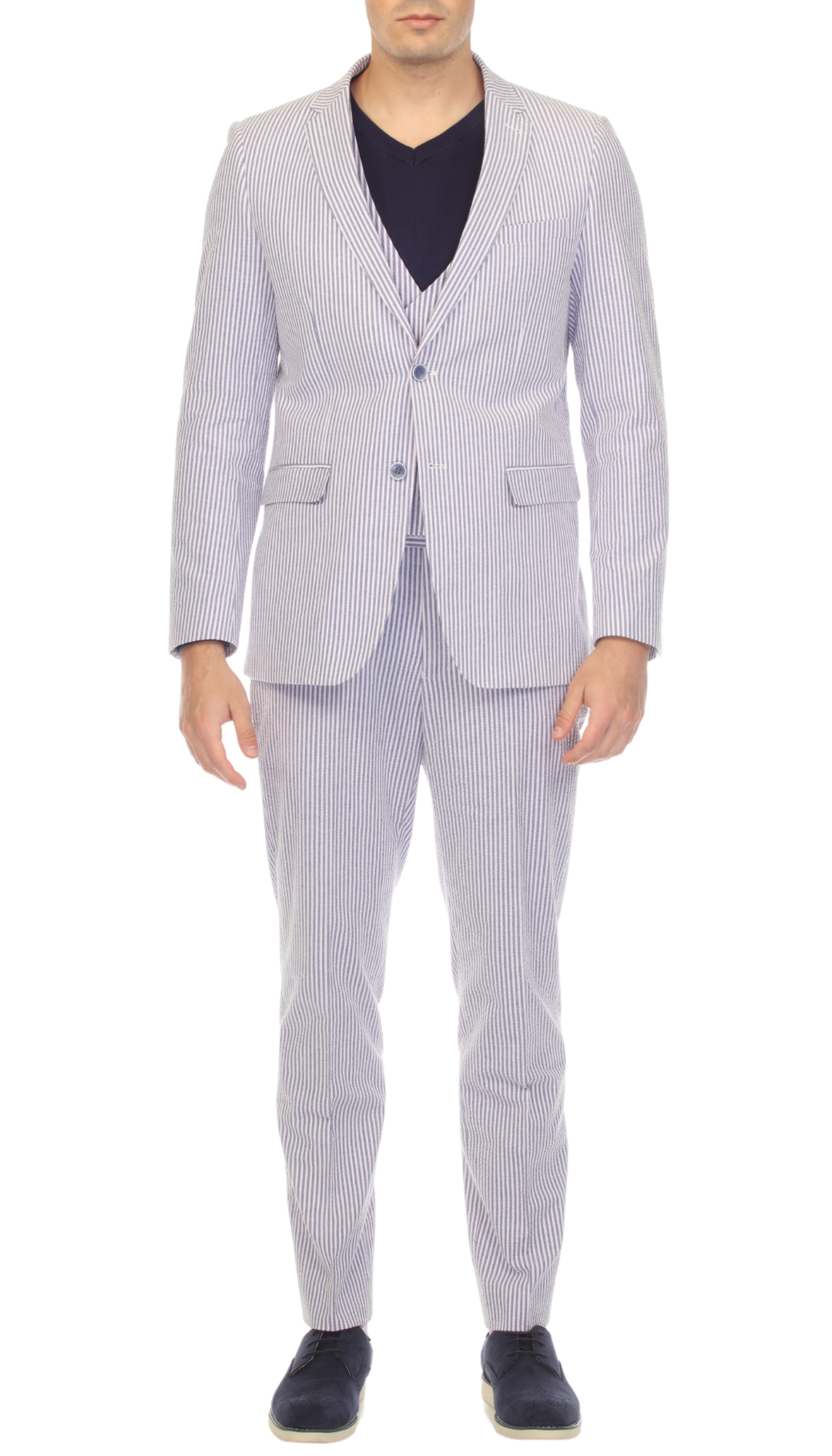 Men's Regular Fit Two Button Blue Seersucker Suit