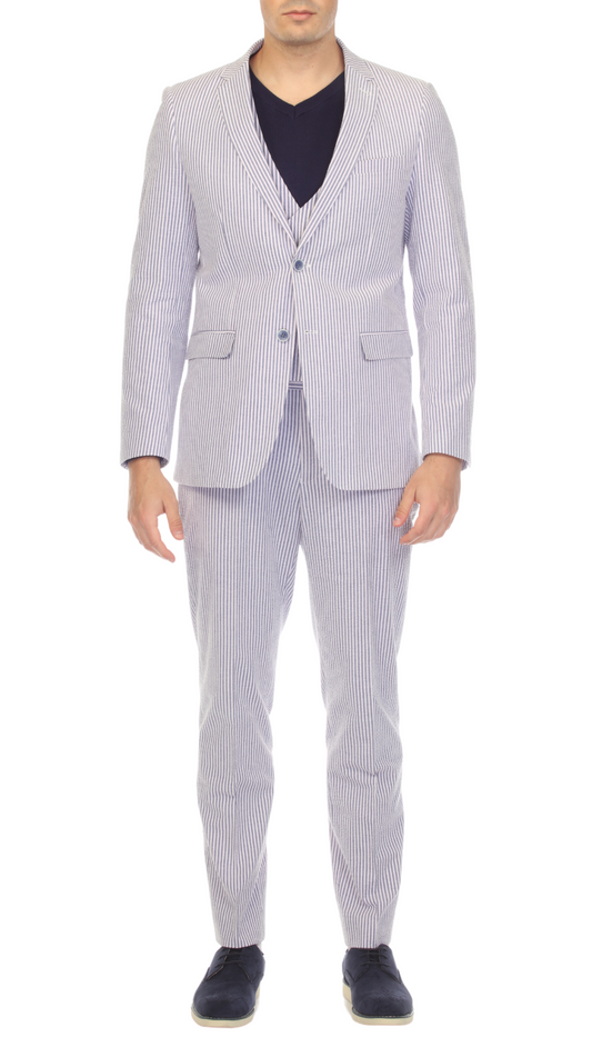 Men's Blue Seersucker Suit – Regular Fit 2-Button
