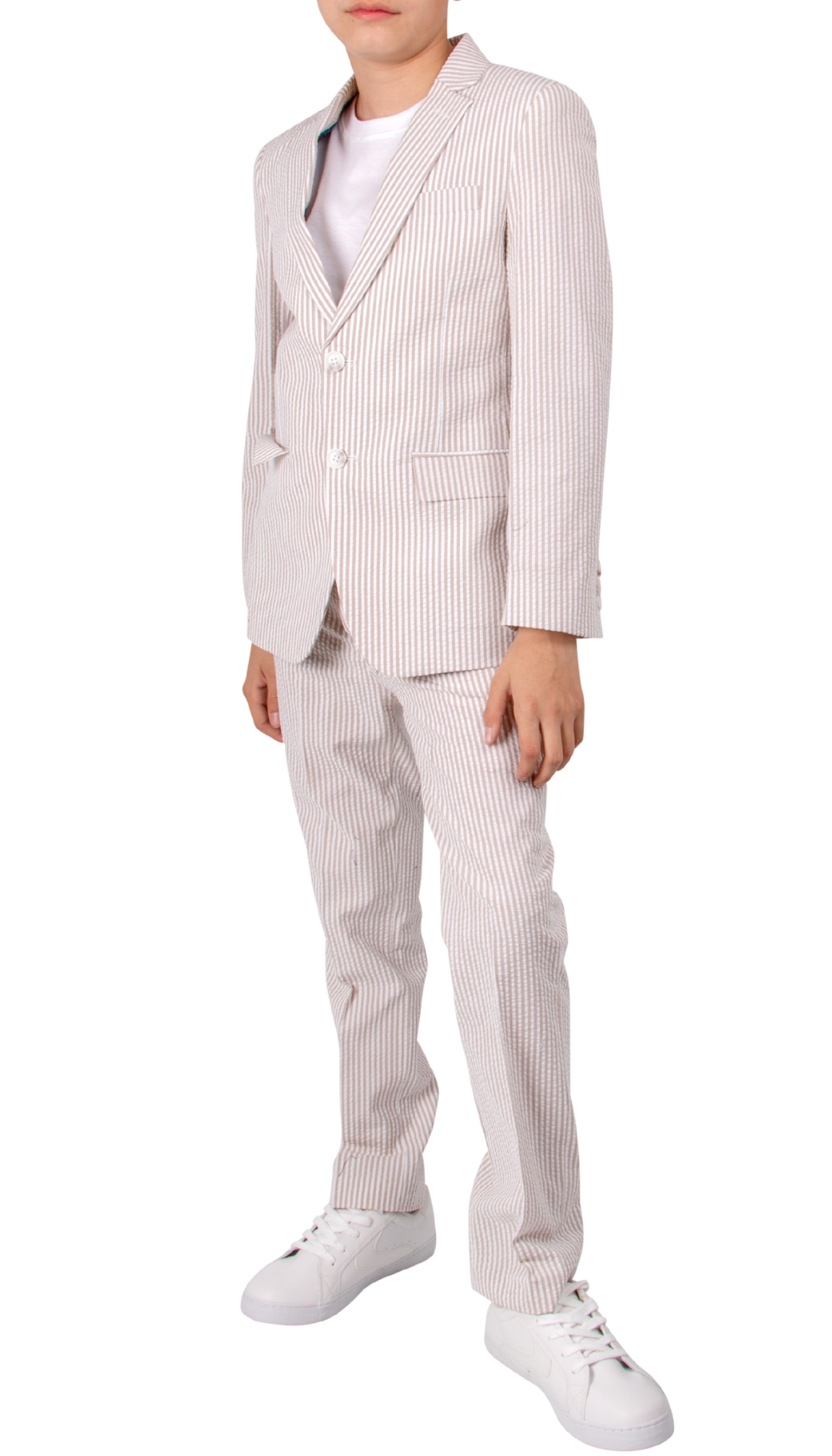 Ferrecci Boys Tan Seersucker 2-Piece Suit Set – Summer Kids Suit