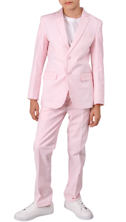 Ferrecci Boys Pink Seersucker 2-Piece Suit Set – Summer Kids Suit