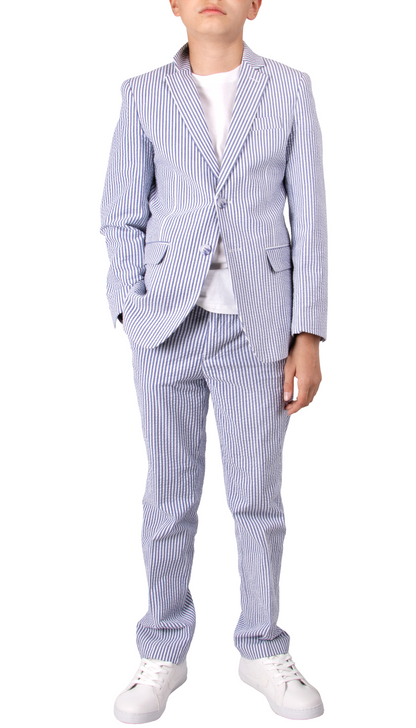 Ferrecci Boys Blue Seersucker 2-Piece Suit Set – Summer Kids Suit