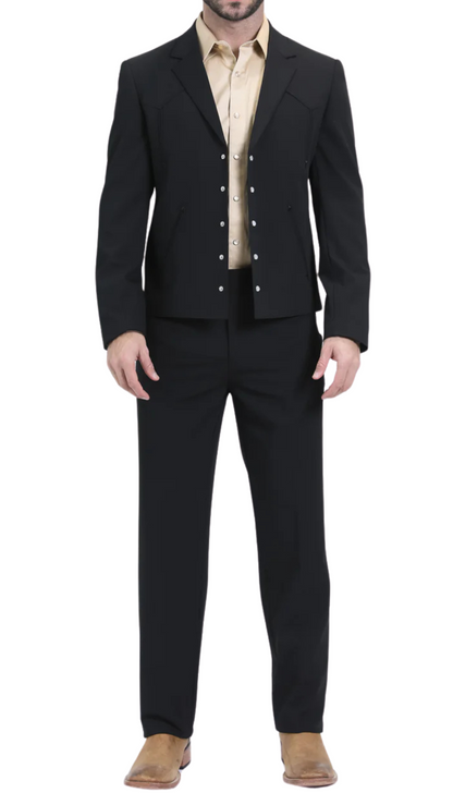 Men's Black Western Suit 2-Piece - Cowboy Suit with Western Yoke & Pearl Snaps
