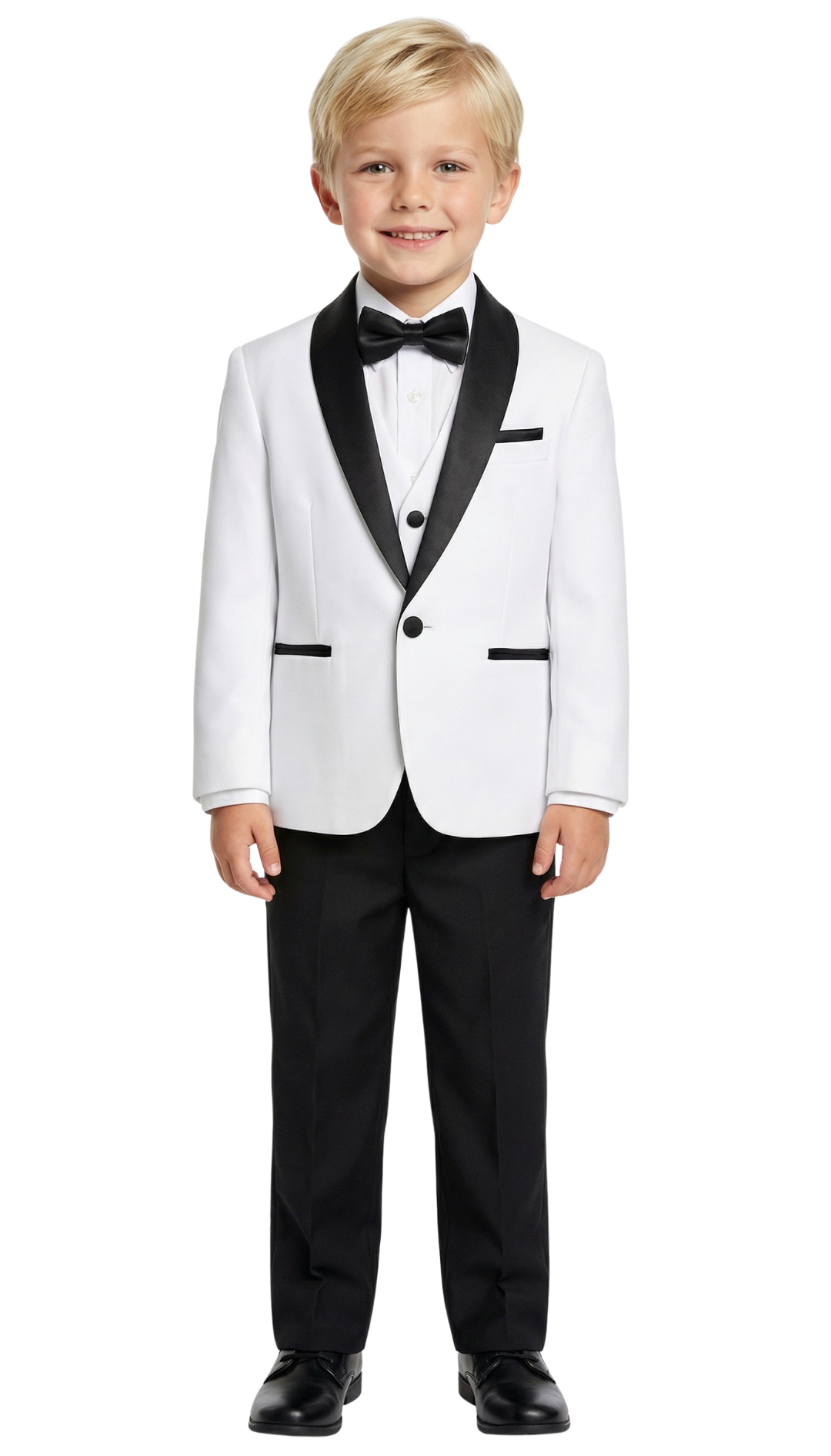 Ferrecci Boys White & Black Shawl Collar Tuxedo – Formal Kids Tuxedo (Reno Jr)