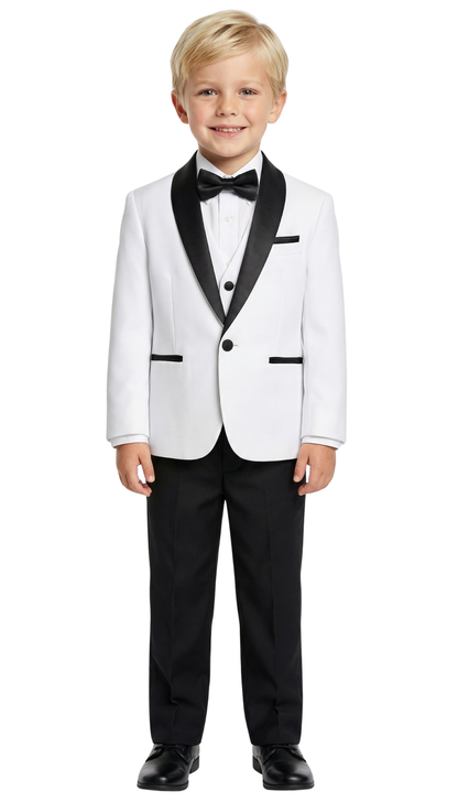 Ferrecci Boys White & Black Shawl Collar Tuxedo – Formal Kids Tuxedo (Reno Jr)