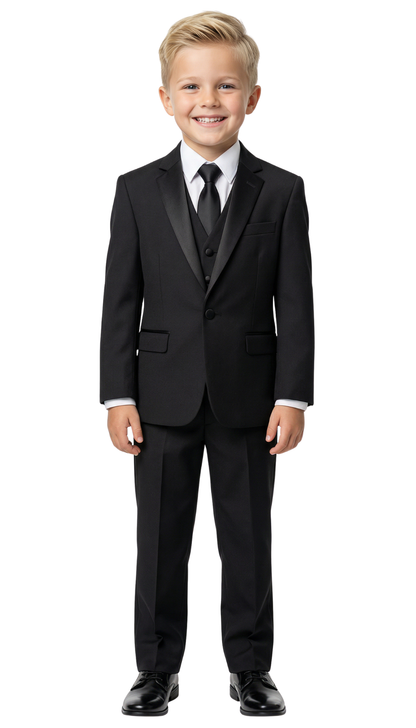 Ferrecci Boys Black Shawl Collar Tuxedo – Formal Kids Tuxedo (Reno Jr)