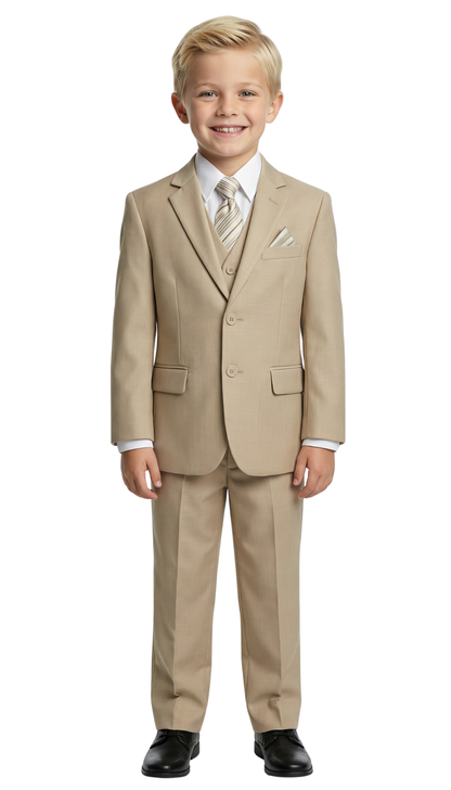 Ferrecci Boys Tan 5-Piece Suit Set – Formal Kids Suit (JAX JR)