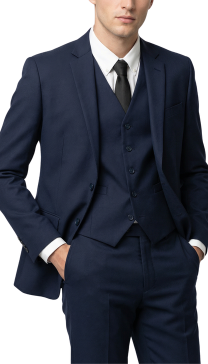 JAX Men's Navy Blue 3-Piece Slim Fit Suit – 2-Button Notch Lapel
