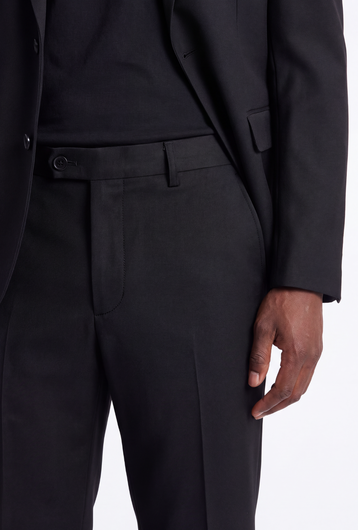 Poly Rayon Black 2 Button Notch Lapel Pick Stitching 3 Pc Slim Fit Suit
