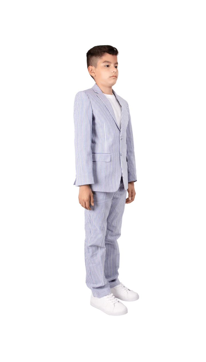 Ferrecci Boys Blue Seersucker 2-Piece Suit Set – Summer Kids Suit