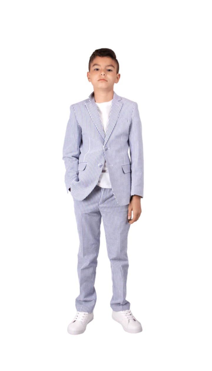 Ferrecci Boys Blue Seersucker 2-Piece Suit Set – Summer Kids Suit