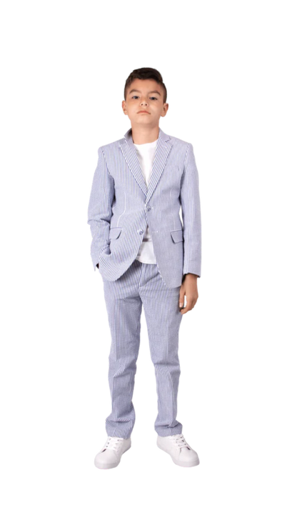 Ferrecci Boys Blue Seersucker 2-Piece Suit Set – Summer Kids Suit