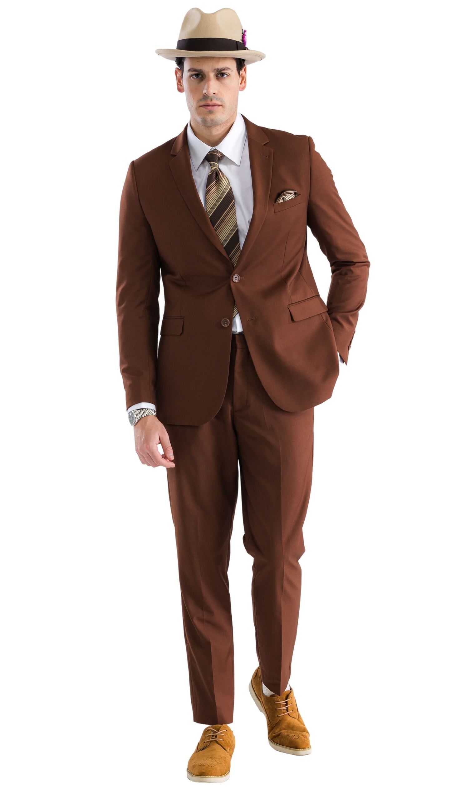 Mens 2 Button Dark Chocolate Brown 2 pcs suit ( Slim )