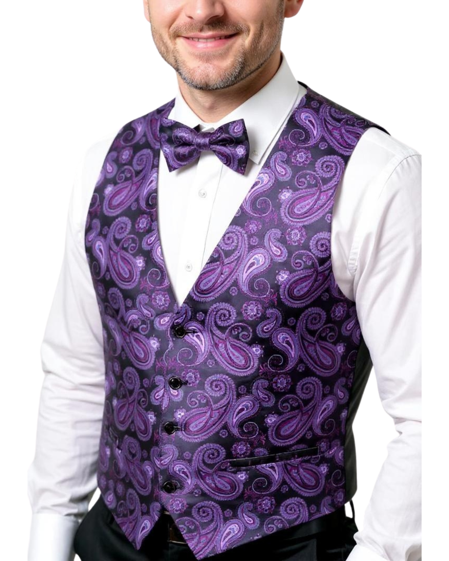 Ferrecci Mens PV350 - Purple Paisley with Black Back Adjustable Vest Set