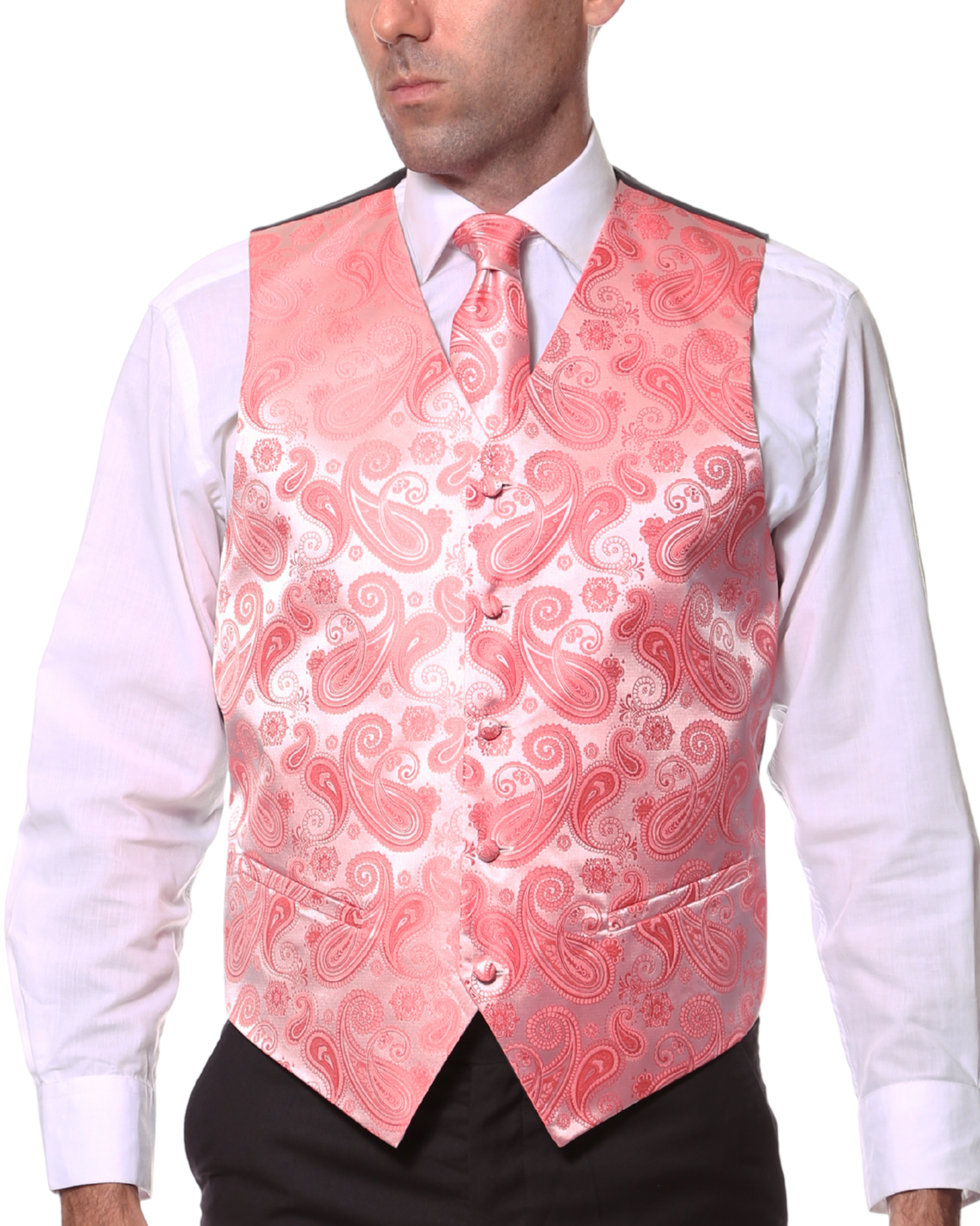 Ferrecci Mens PV350 - Pink Paisley with Black Back Adjustable Vest Set H1