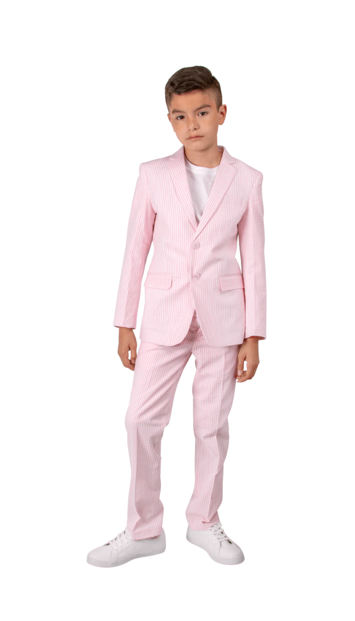 Ferrecci Boys Pink Seersucker 2-Piece Suit Set – Summer Kids Suit