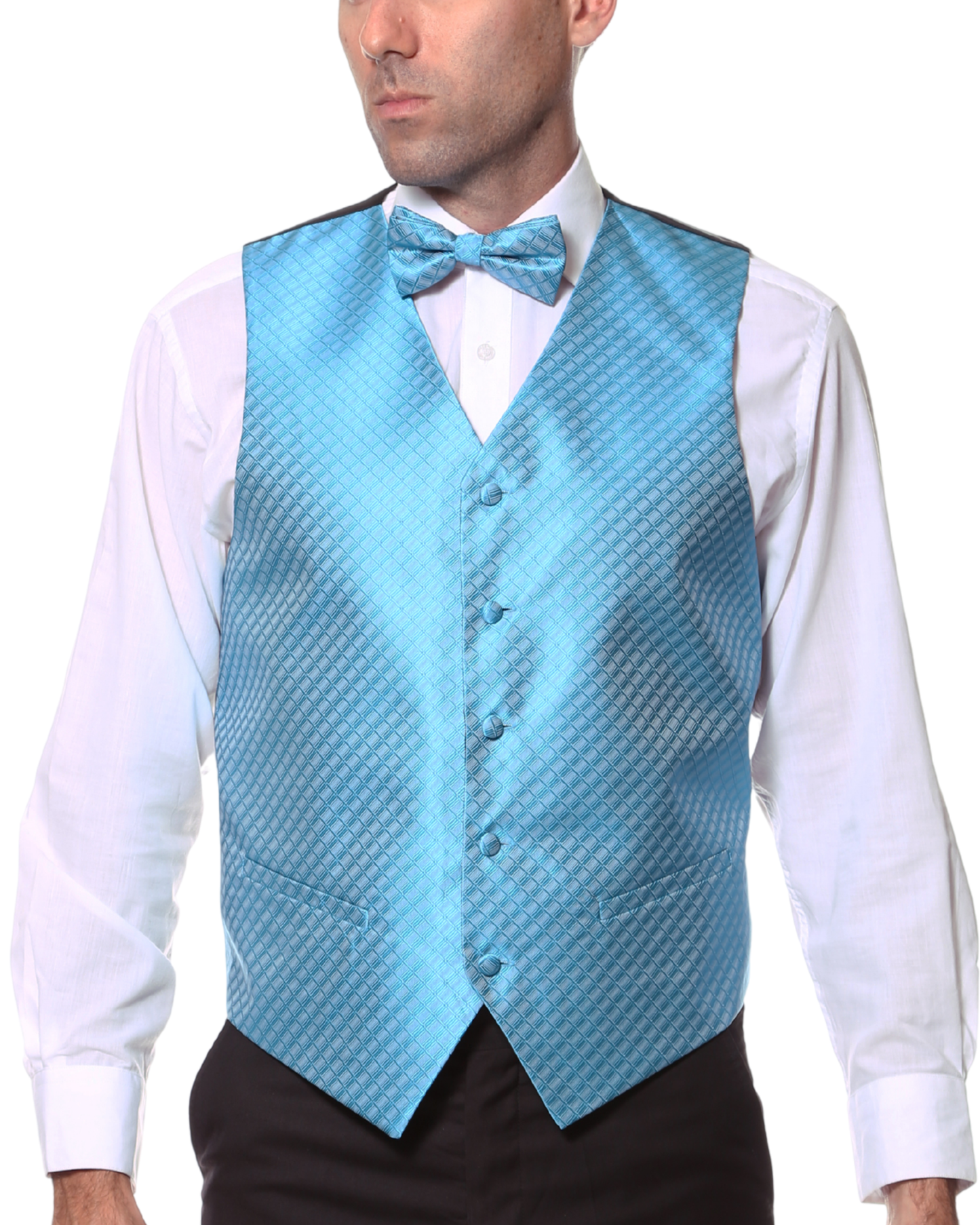 Ferrecci Mens PV300 - Turquoise with Black Back Adjustable Diamond Vest Set