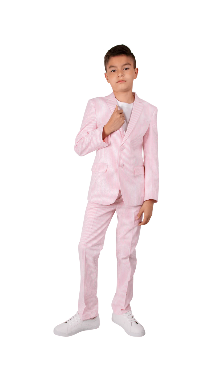 Ferrecci Boys Pink Seersucker 2-Piece Suit Set – Summer Kids Suit
