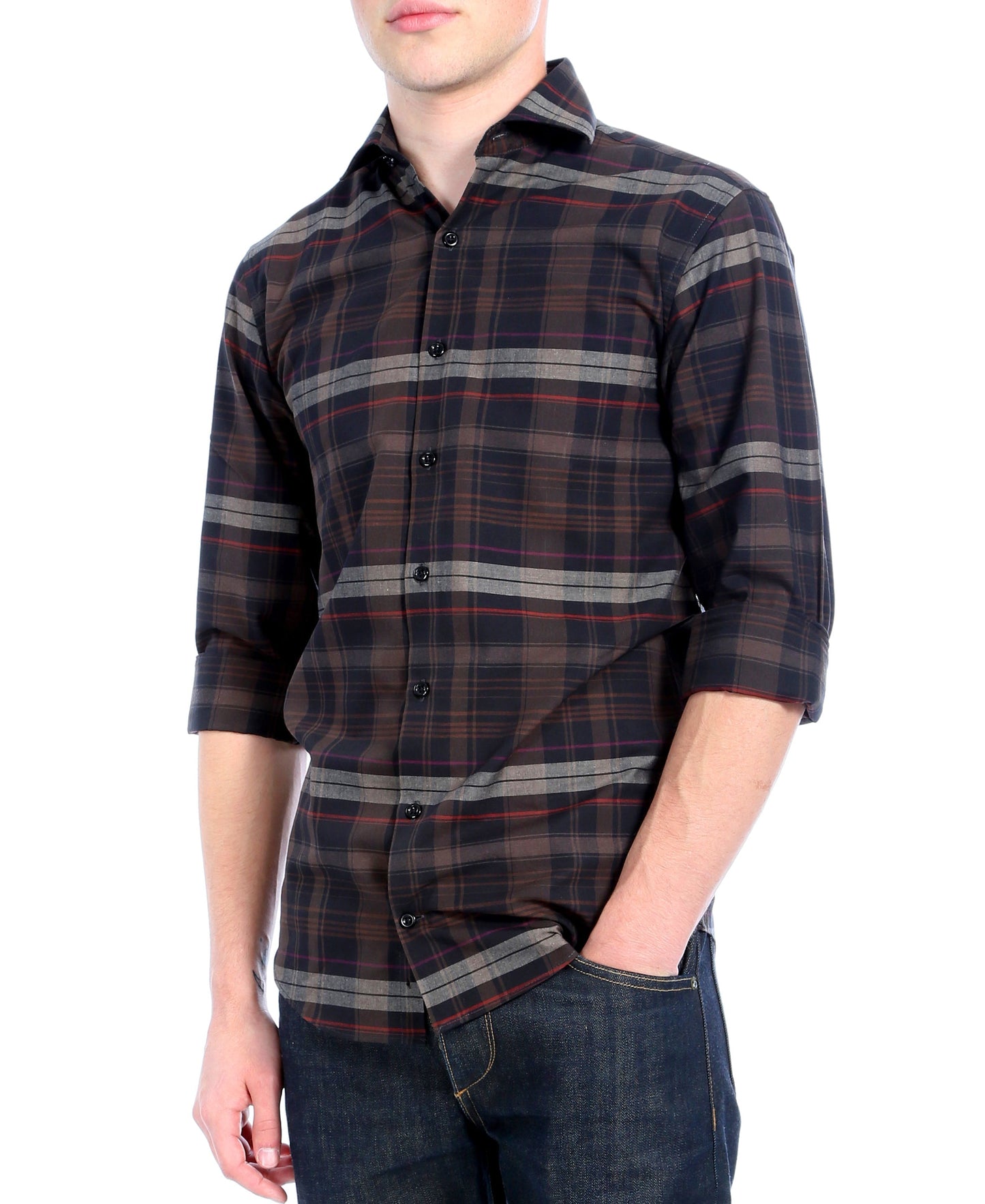 Brown Plaid Slim Fit Casual Shirt - Vale