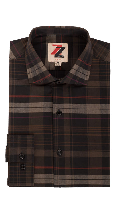 Brown Plaid Slim Fit Casual Shirt - Vale
