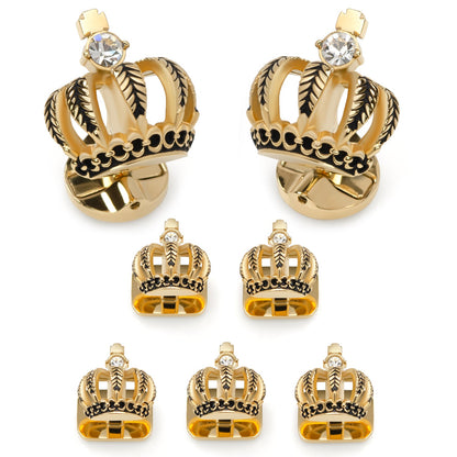 VDP 3D Crown Gold Crystal Stud Set - My Men's Shop