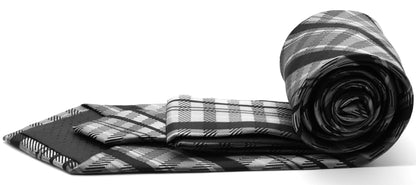 Mens Dads Classic Black Striped Pattern Business Casual Necktie & Hanky Set VO-1