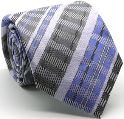 Mens Dads Classic Grey/Purple Striped Pattern Business Casual Necktie & Hanky Set VO-7
