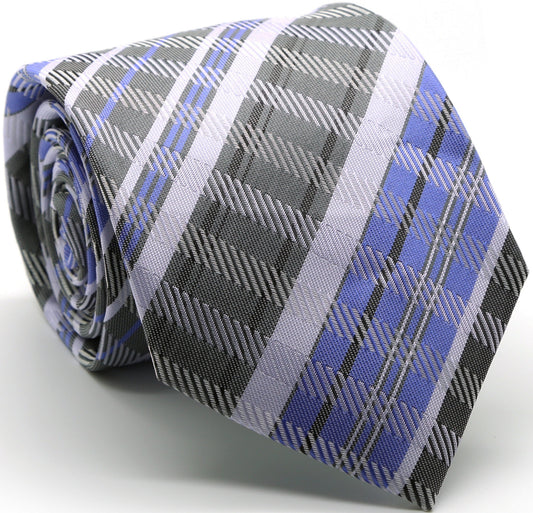 Mens Dads Classic Grey/Purple Striped Pattern Business Casual Necktie & Hanky Set VO-7