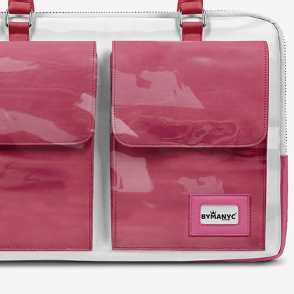 Bolso de lujo vegano con doble bolsillo 16" BYMANYC ® New York Blanco y rosa