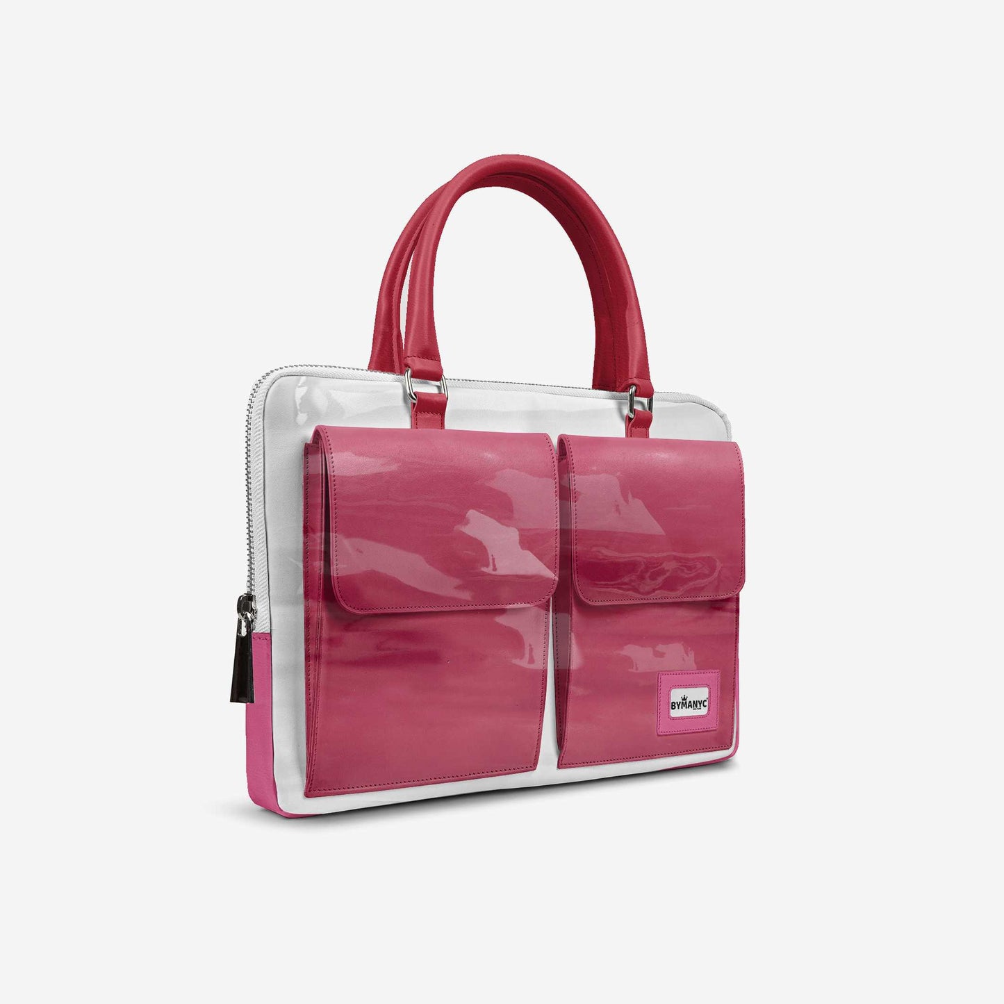 Bolso de lujo vegano con doble bolsillo 16" BYMANYC ® New York Blanco y rosa